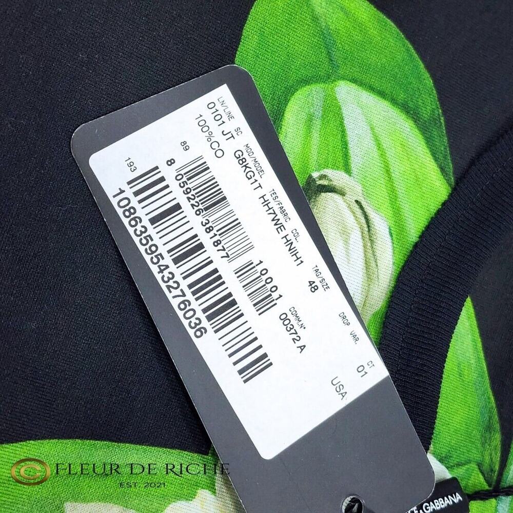 Dolce & Gabbana Elegant Orchid Print Crewneck T-shirt Black sz 48 - Picture 8 of 9